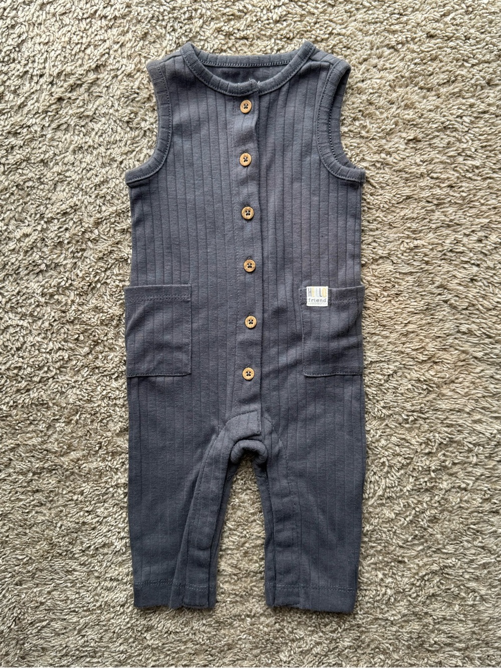 Carter’s Ribbed Sleeveless Henley Romper 3M Gray One Piece Baby Outfit